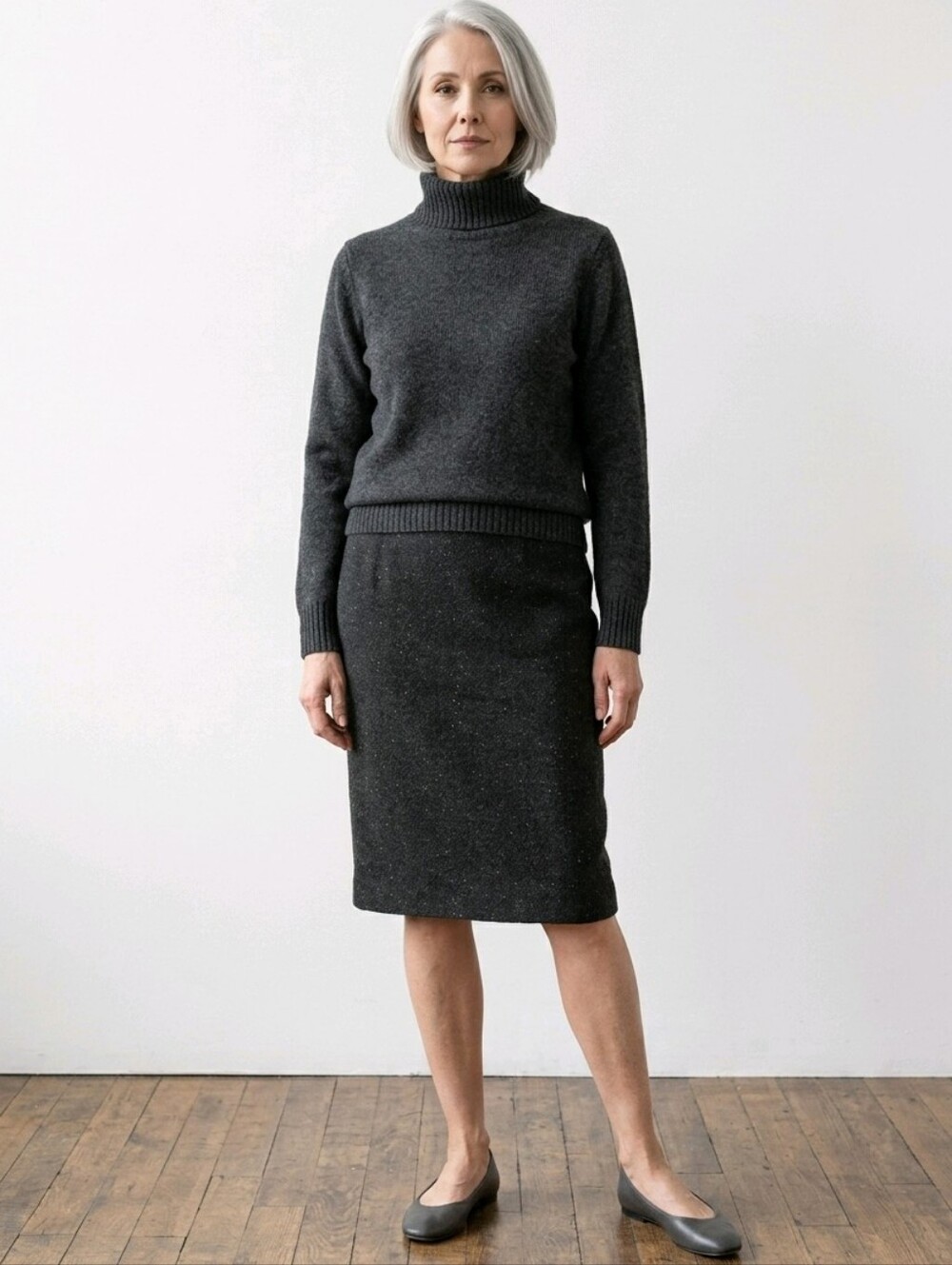 Vintage Louis Feraud Wool Pencil Skirt Black Speckle Size 6